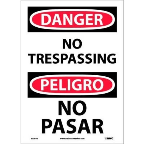 Bilingual Vinyl Sign - Danger No Trespassing, National Marker Co, Mfr#: ESD81PB