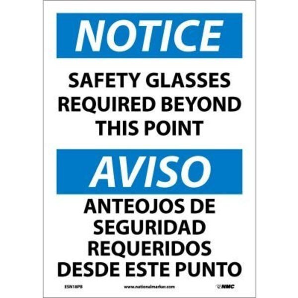 Bilingual Vinyl Sign - Notice Safety Glasses Required Beyond This Point, National Marker Co, Mfr#: ESN18PB