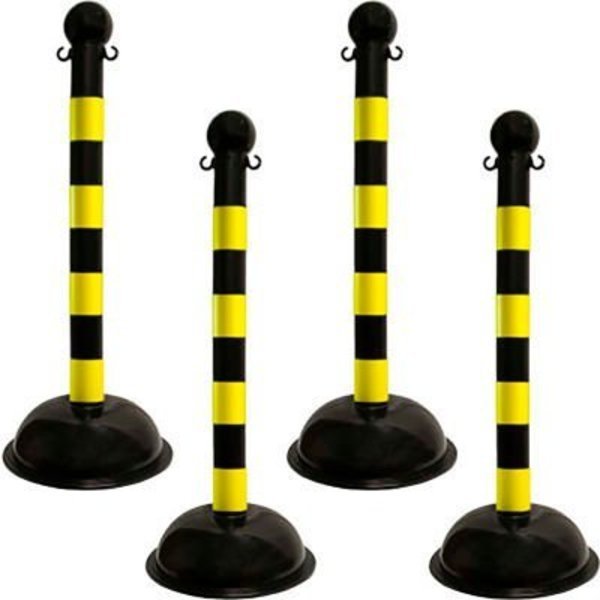 Mr. Chain Heavy Duty Plastic Stanchion Post, 41inH, Black/Yellow Stripe, 4 Pack, Gec, Mfr#: 99929 -4