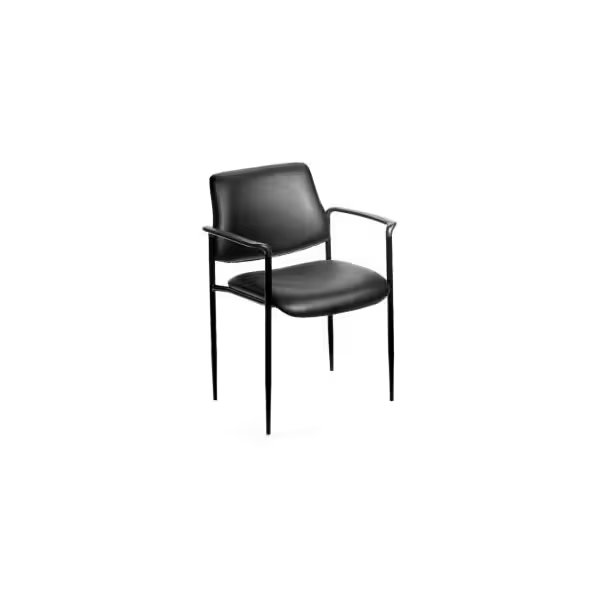 Boss Stacking Guest Chair with Arms - Vinyl - Mid Back - Black, Boss Office Products, Mfr#: B9503-CS