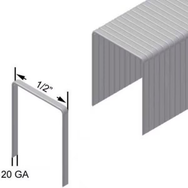 20 Gauge Staple - 3/8in Length - 1/2in Crown - Galvanized Steel - Pkg of 25000, Prebena, Mfr#: D10CNK