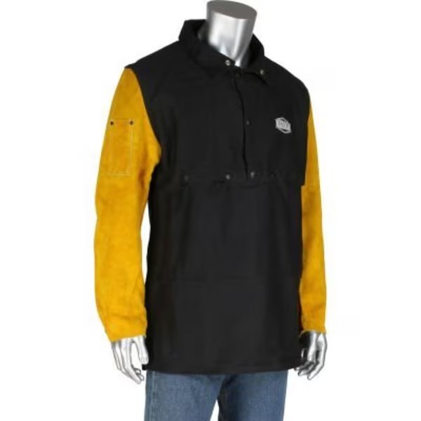 Ironcat FR Cotton Leather Cape Sleeve Apron w/ Black Anodized Snap, Dark Brown, 4XL, Pip, Mfr#: 8051/4XL