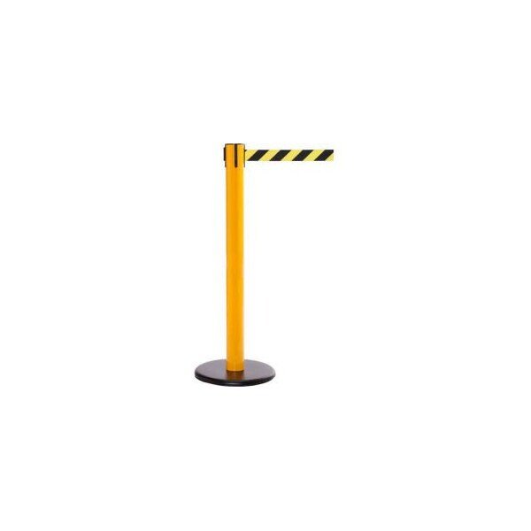 SafetyPro 300 Retractable Belt Barrier, 40" Yellow Post, 16' Black/Yellow Diagonal Stripe Belt, Queue Solutions, Mfr#: SPRO300Y-YB
