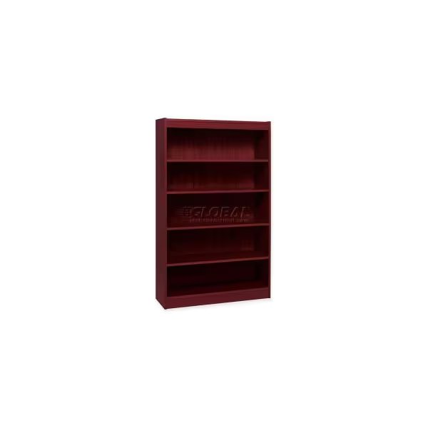 Lorell® 5-Shelf Panel End Hardwood Veneer Bookcase, 36"W x 12"D x 60"H, Mahogany, Sp Richards, Mfr#: LLR60073