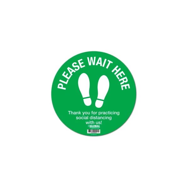 GEC™ Green Please Wait Here Floor Sign, 12'' Round, Vinyl Adhesive, The Magnet Group, Mfr#: CP005800
