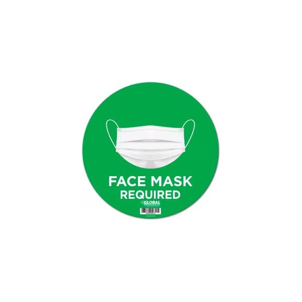 GEC™ 12" Round Face Mask Required Wall Sign, Green, Adhesive, The Magnet Group, Mfr#: CP005813
