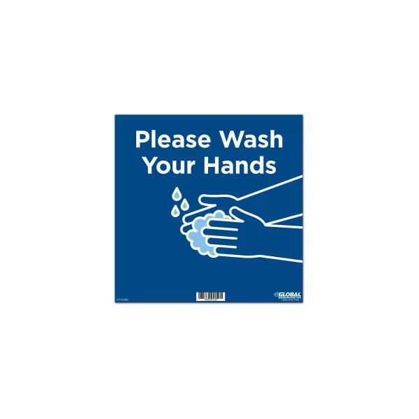 GEC™ 12" Square Please Wash Your Hands Wall Sign, Blue, Adhesive, The Magnet Group, Mfr#: CP005807