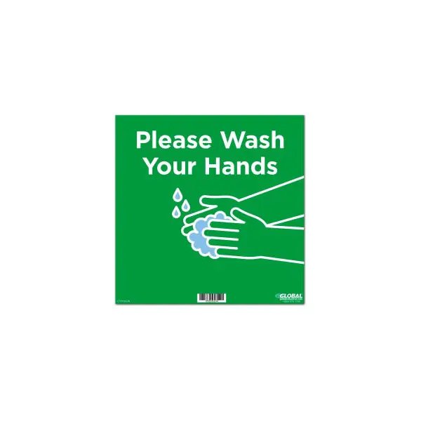 GEC™ 12" Square Please Wash Your Hands Wall Sign, Green, Adhesive, The Magnet Group, Mfr#: CP005809