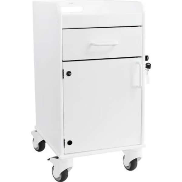 Compact Bedside Cart, 1 Locking Drawer, White with White, Trippnt, Mfr#: 53405
