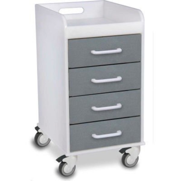 Compact 4 Drawer Locking Medical Cart, Silver Metallic, 14inW x 19inD x 27inH, Trippnt, Mfr#: 51088