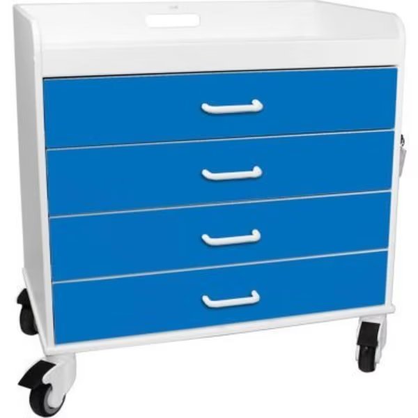 Extra Wide Compact 4 Drawer Locking Cart, Global Blue, 27inW x 19inD x 27inH, Trippnt, Mfr#: 51131