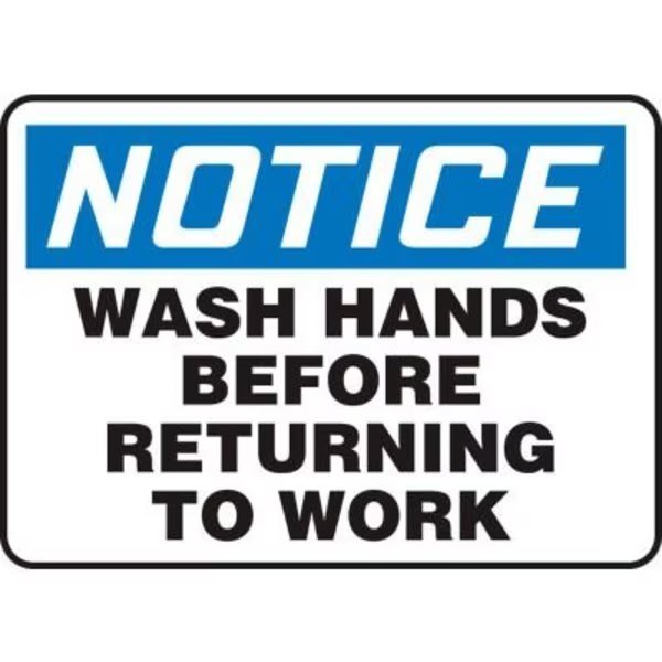 Accuform Notice Sign, Wash Hands Before Returning To Work, 10inW x 7inH, Plastic, Accuform, Mfr#: MRST812VP