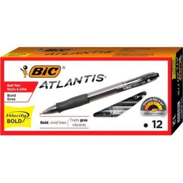 BIC Velocity Atlantis Bold Retractable Ballpoint Pen, 1.6mm, Black Ink, Smoke Barrel, Dozen, Bic, Mfr#: VLGB11-BK