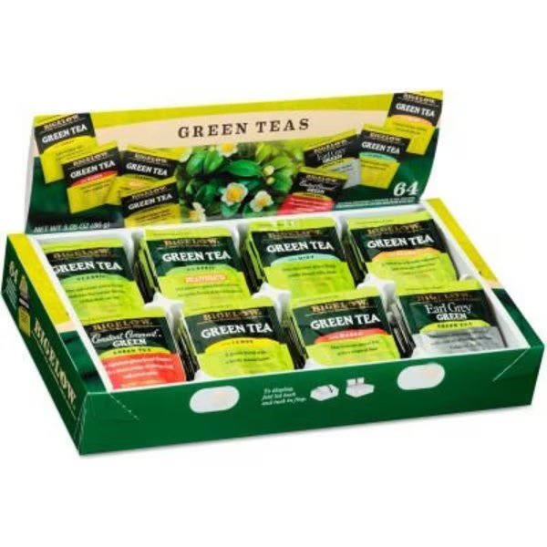 Bigelow Green Tea Assortment, Tea Bags, 64/Box, 6 Boxes/Carton, Bigelow Tea Co, Mfr#: RCB30568CT
