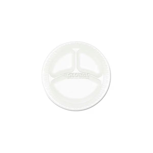 Dart® 9CPWCR, 3-Comp Foam Plate, 9" Dia., White, 500/Carton, Dart, Mfr#: 9CPWCR