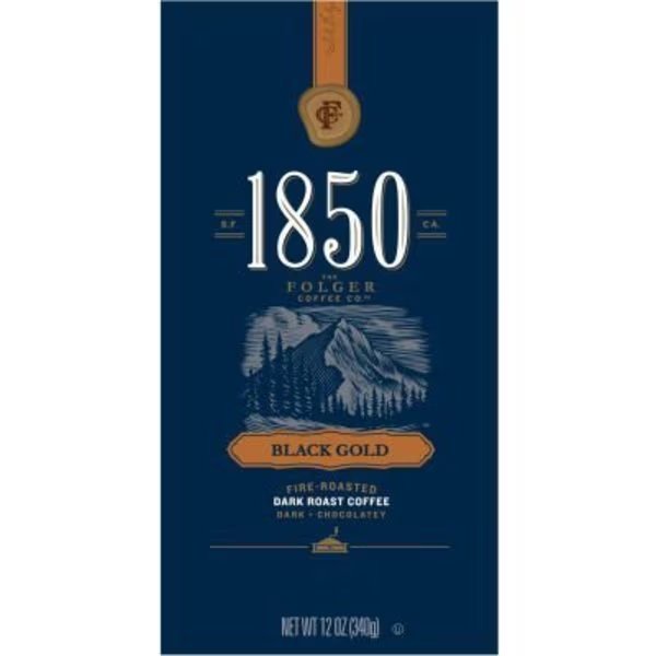 1850 Coffee, Black Gold, Dark Roast, Ground, 12 oz Bag, 6/Carton, Folgers, Mfr#: 2550060516