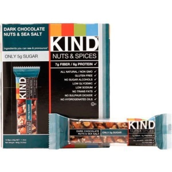 KIND Nuts and Spices Bar, Dark Chocolate Nuts and Sea Salt, 1.4 oz., 12/Box, Kind, Mfr#: 17851