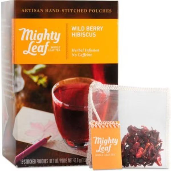 Tea Whole Leaf Tea Pouches, Wild Berry Hibiscus, 15/Box, Mighty Leaf, Mfr#: 510144
