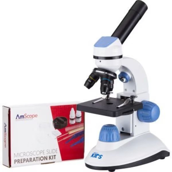 AMSCOPE-KIDS 40X-400X Dual Illumination Microscope for Kids, Blue, United Scope., Mfr#: M50-B14