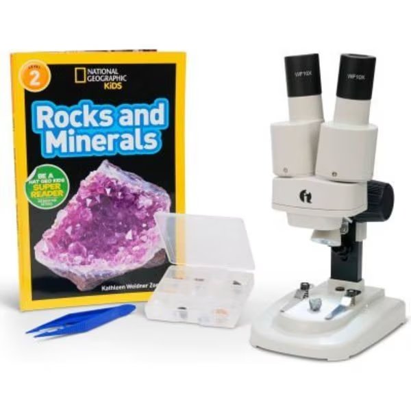 AmScope IQCrew 20x Portable LED Stereo Microscope, Mini Rock, Mineral Collection & Book Kit, United Scope., Mfr#: SE100-12A-NGRK-TW