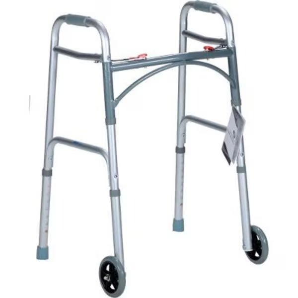 Dynarex Two Button Folding Walker W/ 5in Wheels, Junior Size, 350 lb., Pack of 4, Dynarex, Mfr#: 10163-4