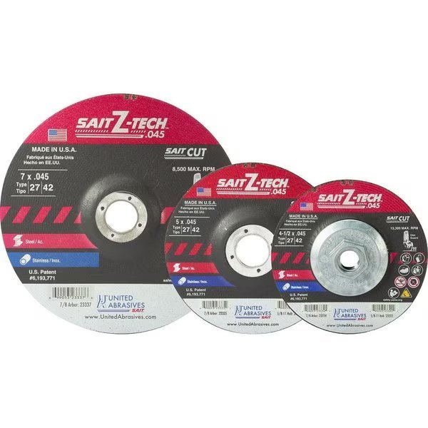 United Abrasives - Sait Depressed Center Wheel T1 Z-TECH 5"x .045" x 7/8" Zirconium, United Abrasives/Sait, Mfr#: 23335