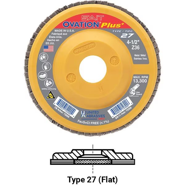 United Abrasives - Sait Ovation Flap Disc T27 5"x 5/8-11" 40 Grit Zirconium, United Abrasives/Sait, Mfr#: 72301