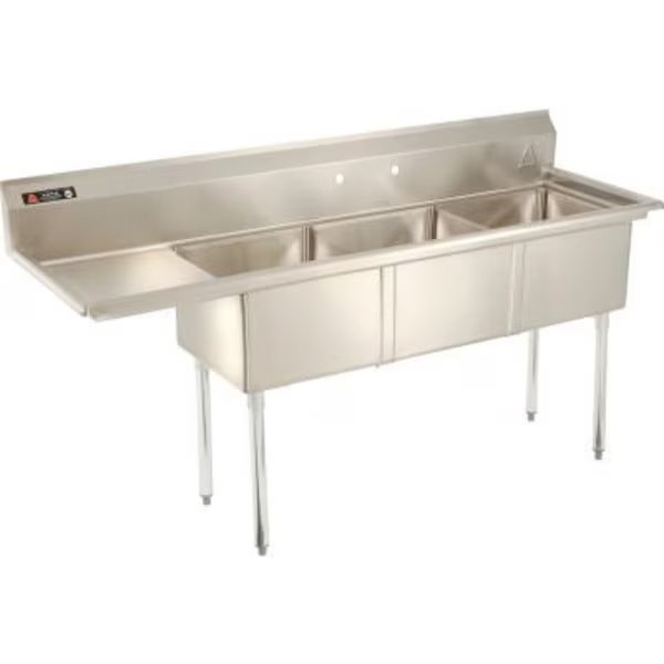 Aero Manufacturing Company® AF3-181 3 Compartment Sink, 18 x 18, Left Side Drainboard, Aero, Mfr#: AF3-1818-18L