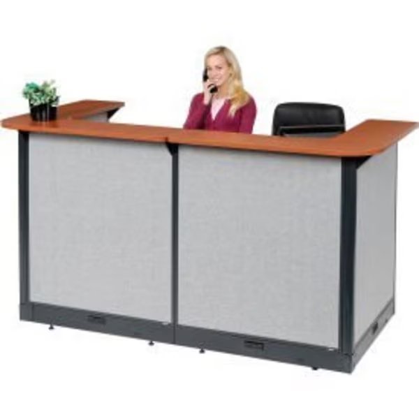 Interion    U-Shaped Electric Reception Station, 88"W x 44"D x 46"H, Cherry Counter, Gray Panel, Global Equipment, Mfr#: 249008ECG