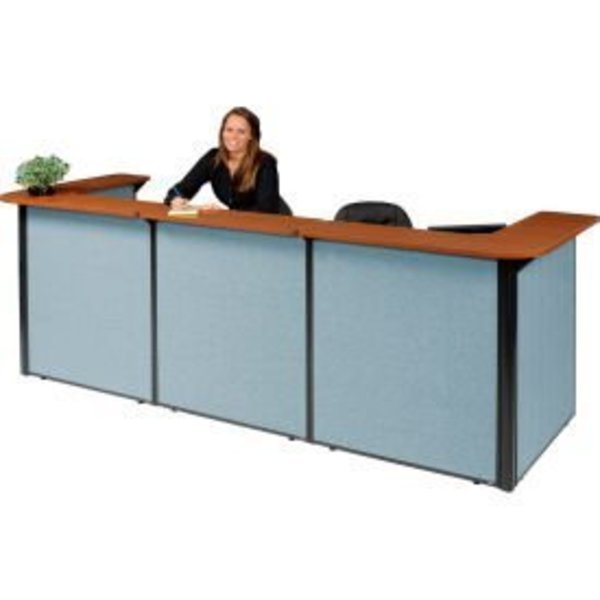 Interion    U-Shaped Reception Station With Cherry Counter   Blue Paneling, 124"W x 44"D x 44"H, Global Equipment, Mfr#: 249010CB
