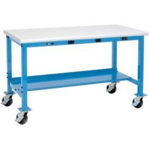 60 x 30 Mobile Lab Workbench - Power Apron - Laminate Safety Edge - Blue, Global Equipment, Mfr#: 249414BL