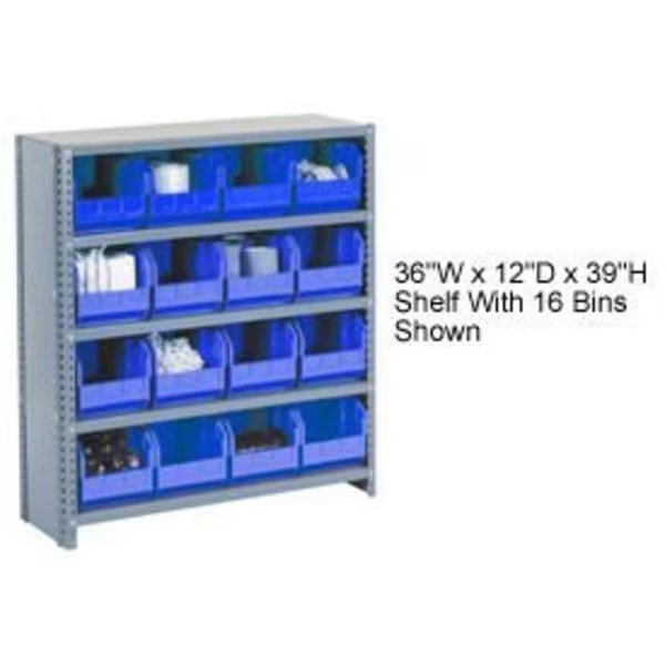 Steel Closed Shelving - 30 Blue Plastic Stacking Bins 6 Shelves - 36x12x39, Global Equipment, Mfr#: 603260BL