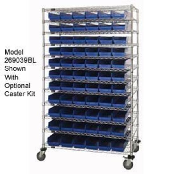 Chrome Wire Shelving with 118 4"H Plastic Shelf Bins Blue, 60x18x74, Global Equipment, Mfr#: 269044BL