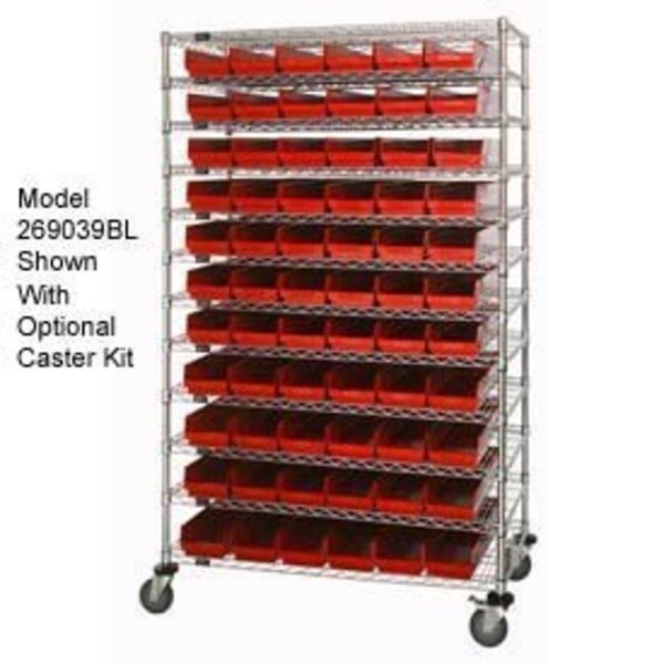 Chrome Wire Shelving with 140 4"H Plastic Shelf Bins Red, 24x72x74, Global Equipment, Mfr#: 269056RD