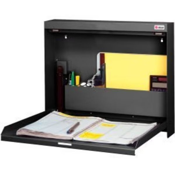 Datum WallWrite® Folding Wall Mount Desk, Non-Locking, 20"W x 3-3/8"D x 16-3/8"H, Black, Datum Filing Systems, Mfr#: WW-101-T25