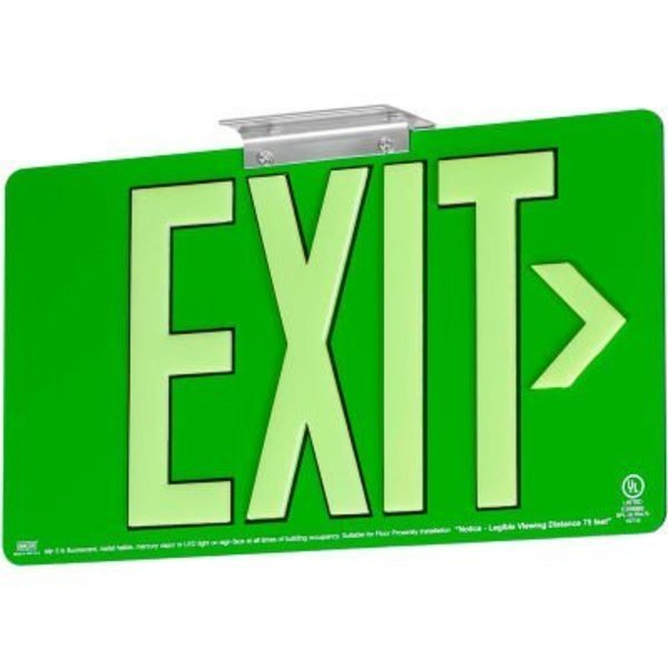 Dual-Lite DPLPM50SG Exit Sign, Green Aluminum Face & Back w/ Photoluminescent Letters, Single Face, Hubbell Lighting, Mfr#: DPLPM50SG