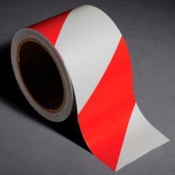 INCOM® Safety Tape Reflective Striped Red/White, 3"W x 30'L, 1 Roll, Top Tape And Label, Mfr#: RST137