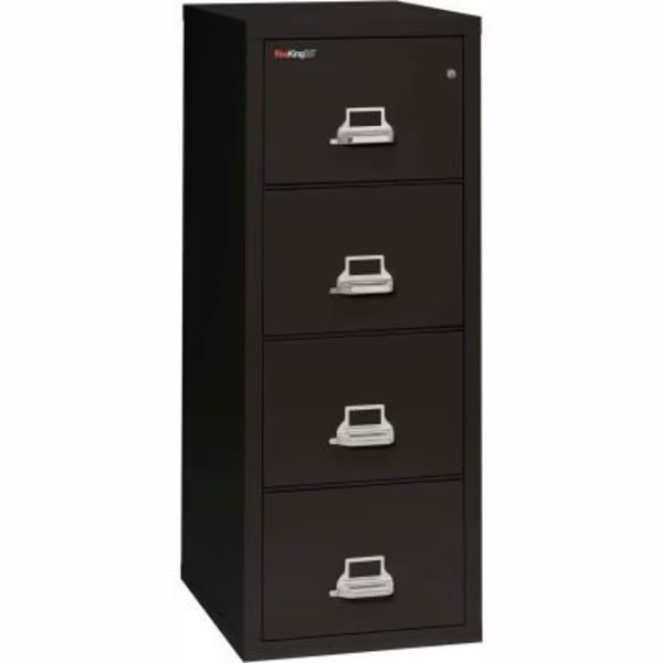 Fireking Fireproof 4 Drawer Vertical File Cabinet - Letter Size 18"W x 25"D x 53"H - Black, Fire King, Mfr#: 4-1825CBL