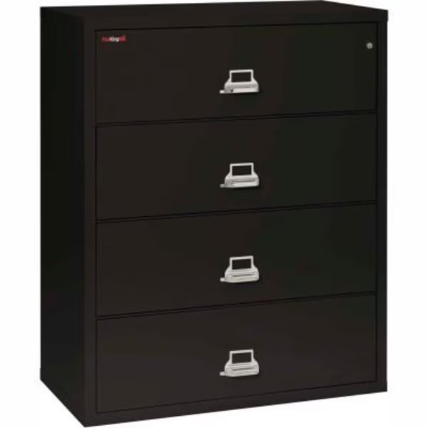 Fireking Fireproof 4 Drawer Lateral File Cabinet - Letter-Legal Size 44-1/2"W x 22"D x 53"H - Black, Fire King, Mfr#: 44422CBL