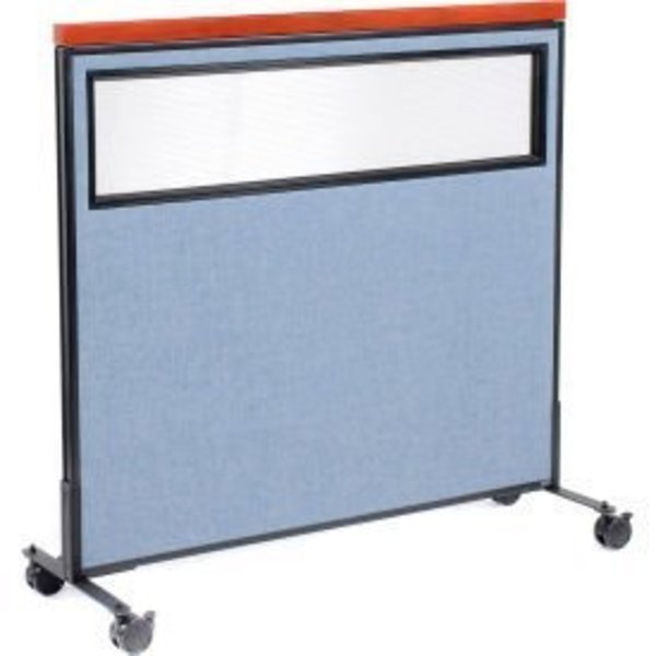 Interion    Mobile Deluxe Office Partition Panel with Partial Window, 48-1/4"W x 46-1/2"H, Blue, Global Equipment, Mfr#: 694994MBL