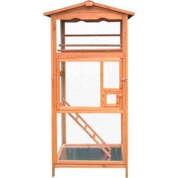 Hanover Outdoor Wooden Bird Cage with 3 Resting Bars, Ladder, Waterproof Roof and Removable Tray, Almo Fulfillment Services Llc, Mfr#: HANBC0101-CDR