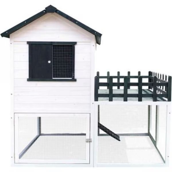 Hanover Elevated Wooden Chicken Coop with Ramp, Planting Area, Wire Mesh Run, Waterproof Roof, Almo Fulfillment Services Llc, Mfr#: HANCC0102-WHT