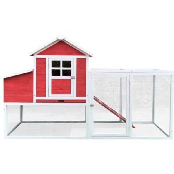 Hanover Outdoor Elevated Wooden Chicken Coop with Ramp, Nesting Box, Wire Mesh Run, Waterproof Roof, Almo Fulfillment Services Llc, Mfr#: HANCC0104-RED