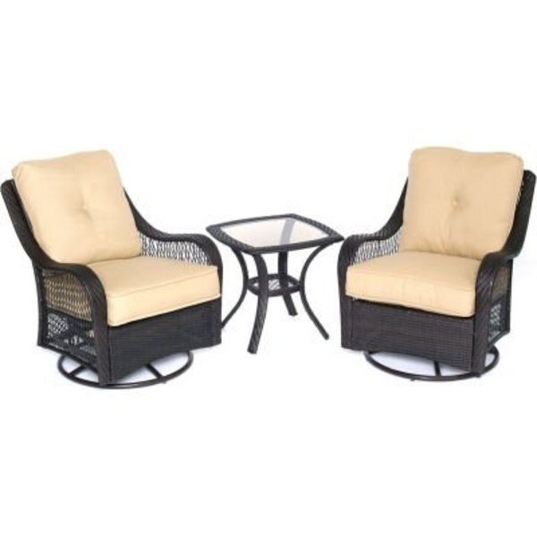 Hanover&3174; Orleans 3 Piece Swivel Rocking Chat Set, Sahara Sand/French Roast, Almo Fulfillment Services Llc, Mfr#: ORLEANS3PCSW-B-TAN