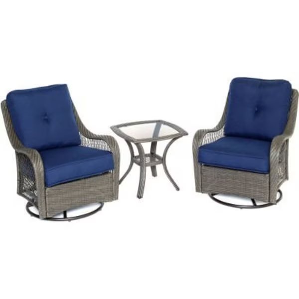 Hanover® Orleans 3 Piece Swivel Rocking Chat Set, Navy Blue/Gray, Almo Fulfillment Services Llc, Mfr#: ORLEANS3PCSW-G-NVY