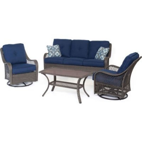 Hanover® Orleans 4 Piece All Weather Patio Set, Navy Blue/Gray, Almo Fulfillment Services Llc, Mfr#: ORLEANS4PCSW-G-NVY