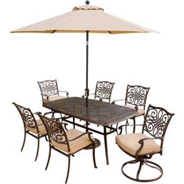 Hanover® Traditions 7 Piece Outdoor Dining Set w/ Umbrella Table, Almo Fulfillment Services Llc, Mfr#: TRADITIONS7PCSW-SU