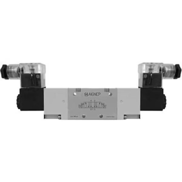 Aignep USA 5/3 Dbl Solenoid Vlv, Ext Pilot, Closed Cntr, Spr Cntred, G1/8, 220V AC/5VA Coil, LED, Alpha Technologies, Mfr#: 01VA07CC020602