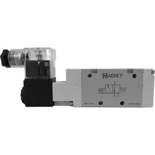 Aignep USA 3/2 Open G 1/2 Single Solenoid Valve, Pilot Spr Return, 110V AC/5VA Coil, LED Connection, Alpha Technologies, Mfr#: 01VS03NO050502