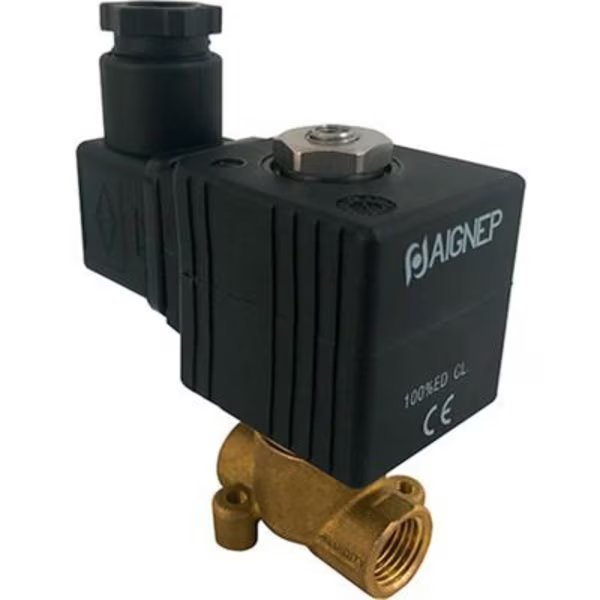 Aignep USA Fluidity 02F Direct-Acting Solenoid Valve, 2/2 NC, FKM Seal, 1/4"NPTF, 2mm, 220V AC, 31VA, Alpha Technologies, Mfr#: 02F03102V0N50901